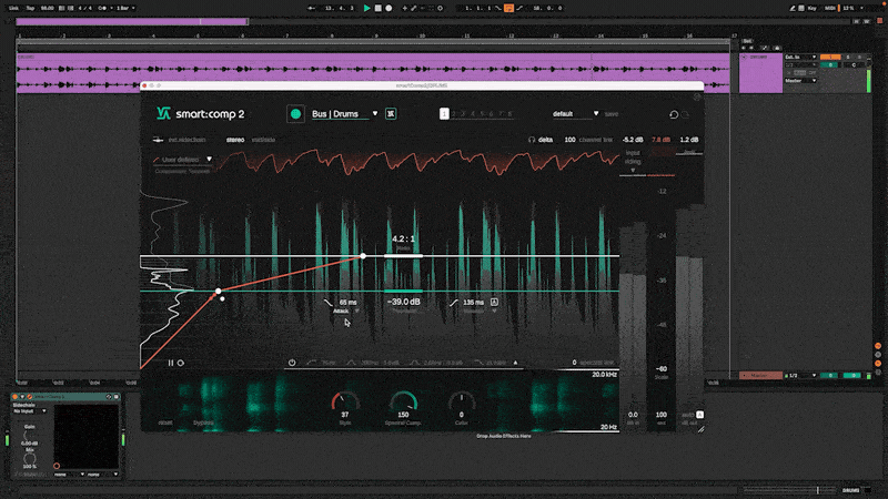 Style-Einstellung mit ausgewähltem Drums-Profil in sonibles smart:comp 2 Audio Plugin
