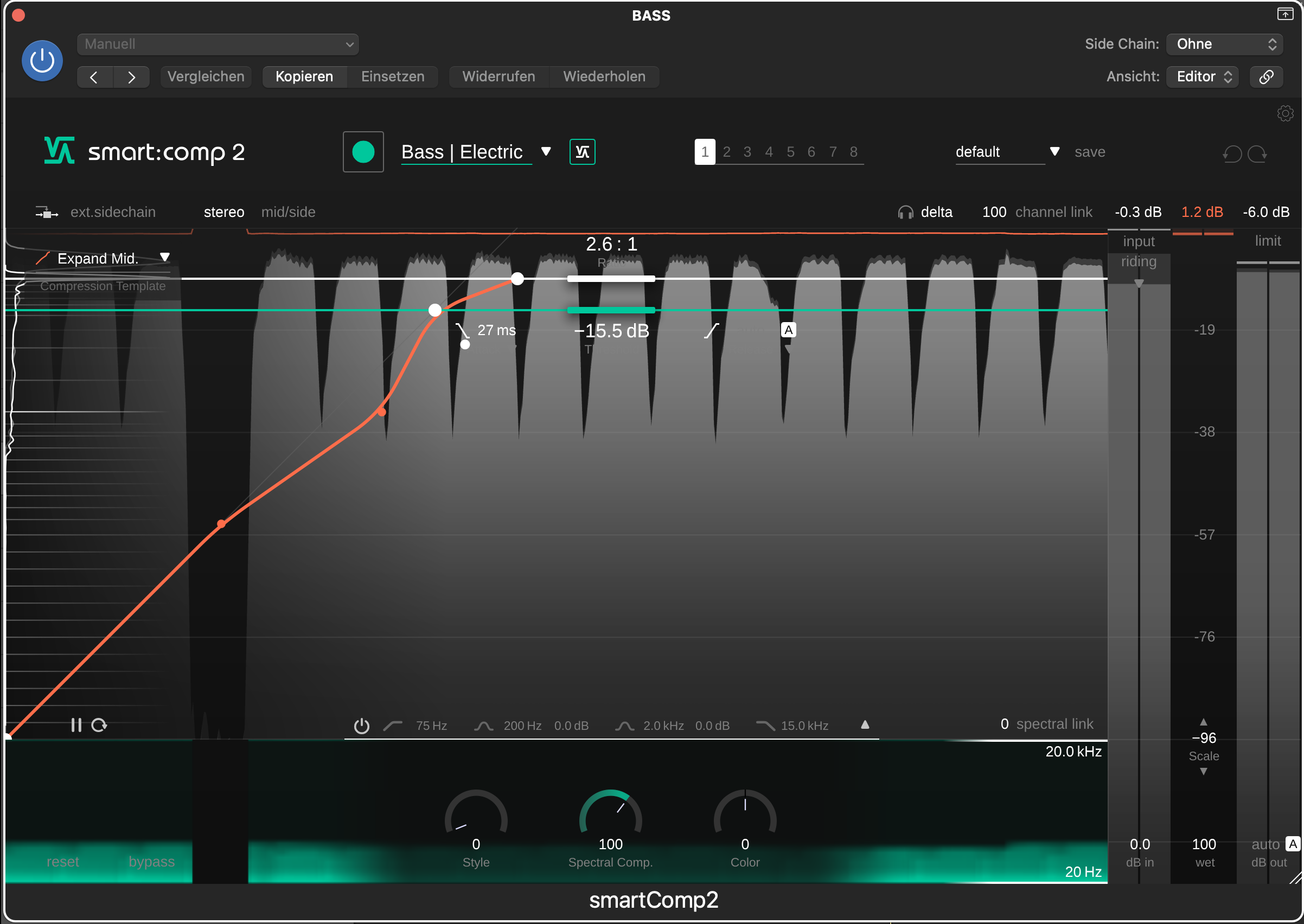 Mittenbereich expandieren dargestellt in sonibles Kompressor Audio Plugin