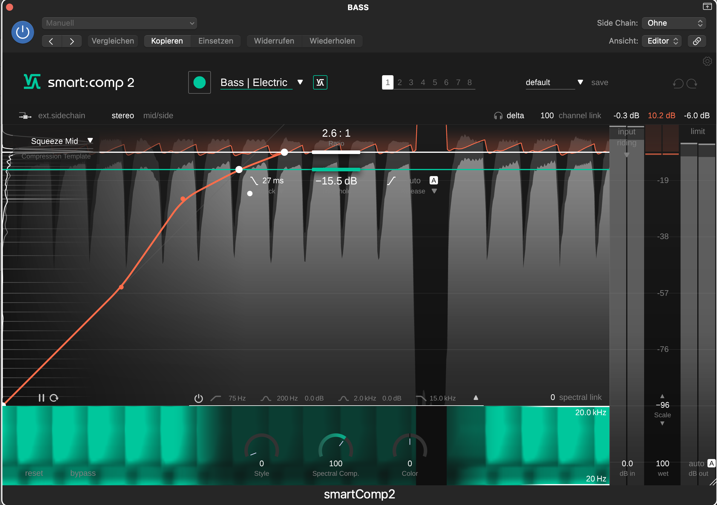 Mid-Level Compression shown in sonible's compressor audio plugin 