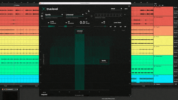 Auswahl von Lautheit und Dynamik in sonibles true:level Audio Plug-In