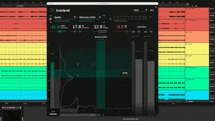 Comparing a track to suggested references for Spotify in sonible's true:level audio plugin