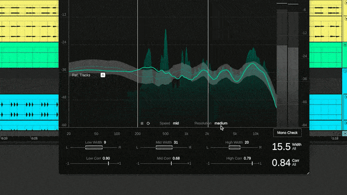 Anpassung von Geschwindigkeit und Frequenzauflösung und Pausieren der Messung in sonible true:balance