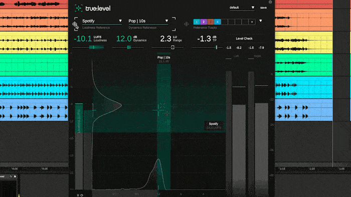 Using sonible's true:level reference selector to switch between the common reference and the reference track section