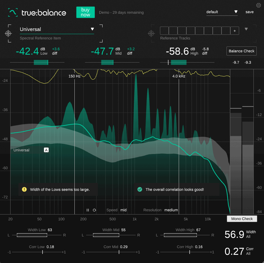 Aretha Franklin - Respect (1967) on sonible's true:balance to show it's spectral balance