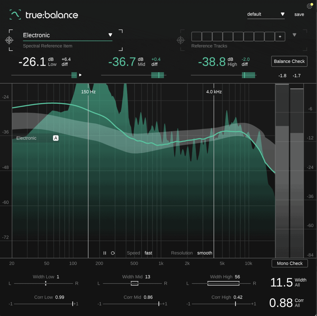 true:balance showing the profil "Electronic" compared to an input source