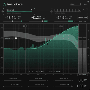 pure:balance audio plugin showing the tonal balance of white noise