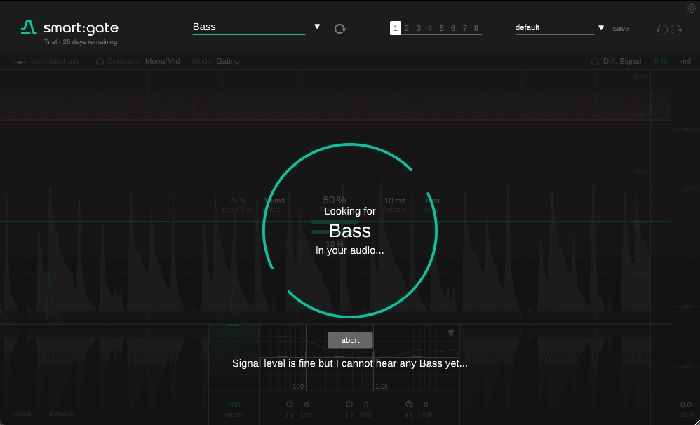 analyzing a bass signal with smart:gate by sonible