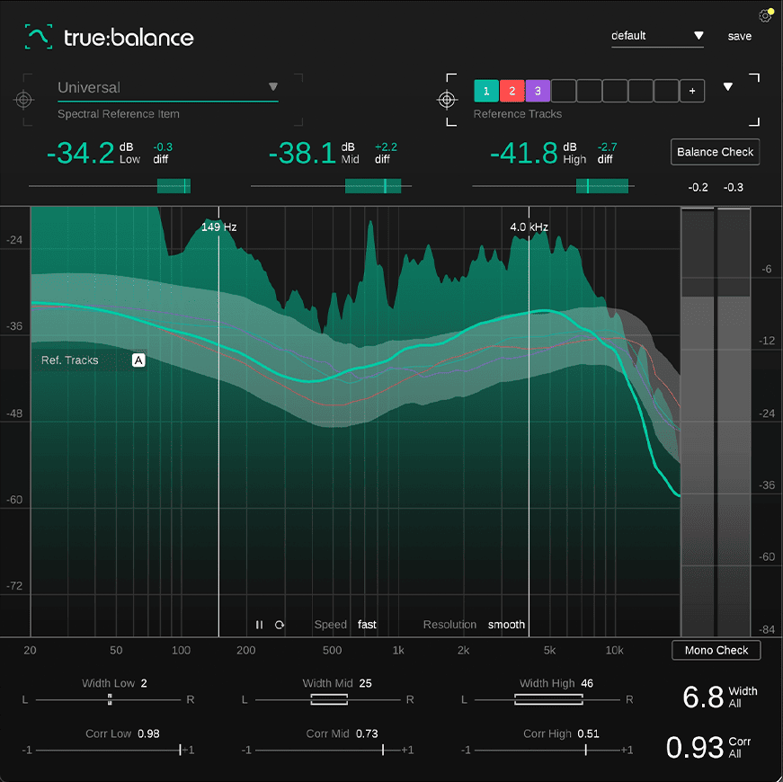 Use refernce tracks to compare your mix with - true:balance by sonible