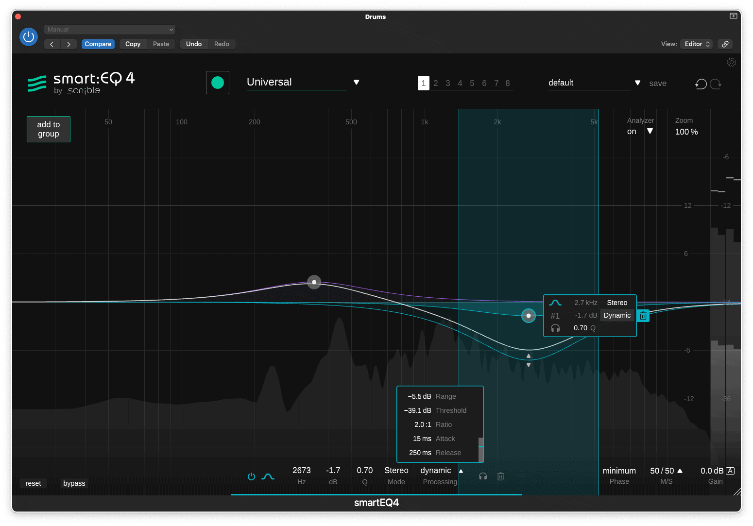 the dynamic EQ in use